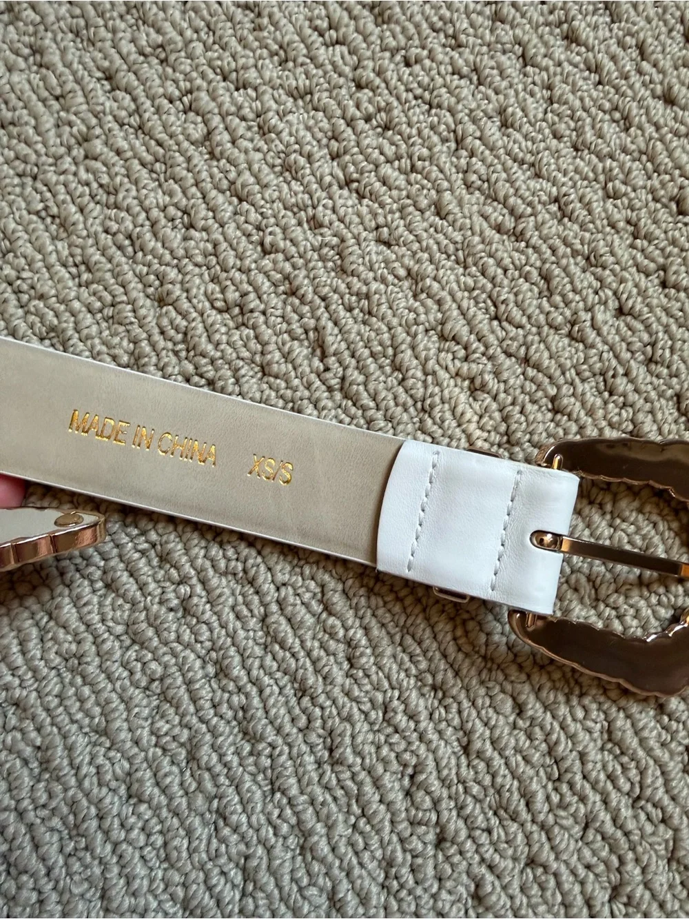 White Women's Belt with Gold Twisted Buckle
